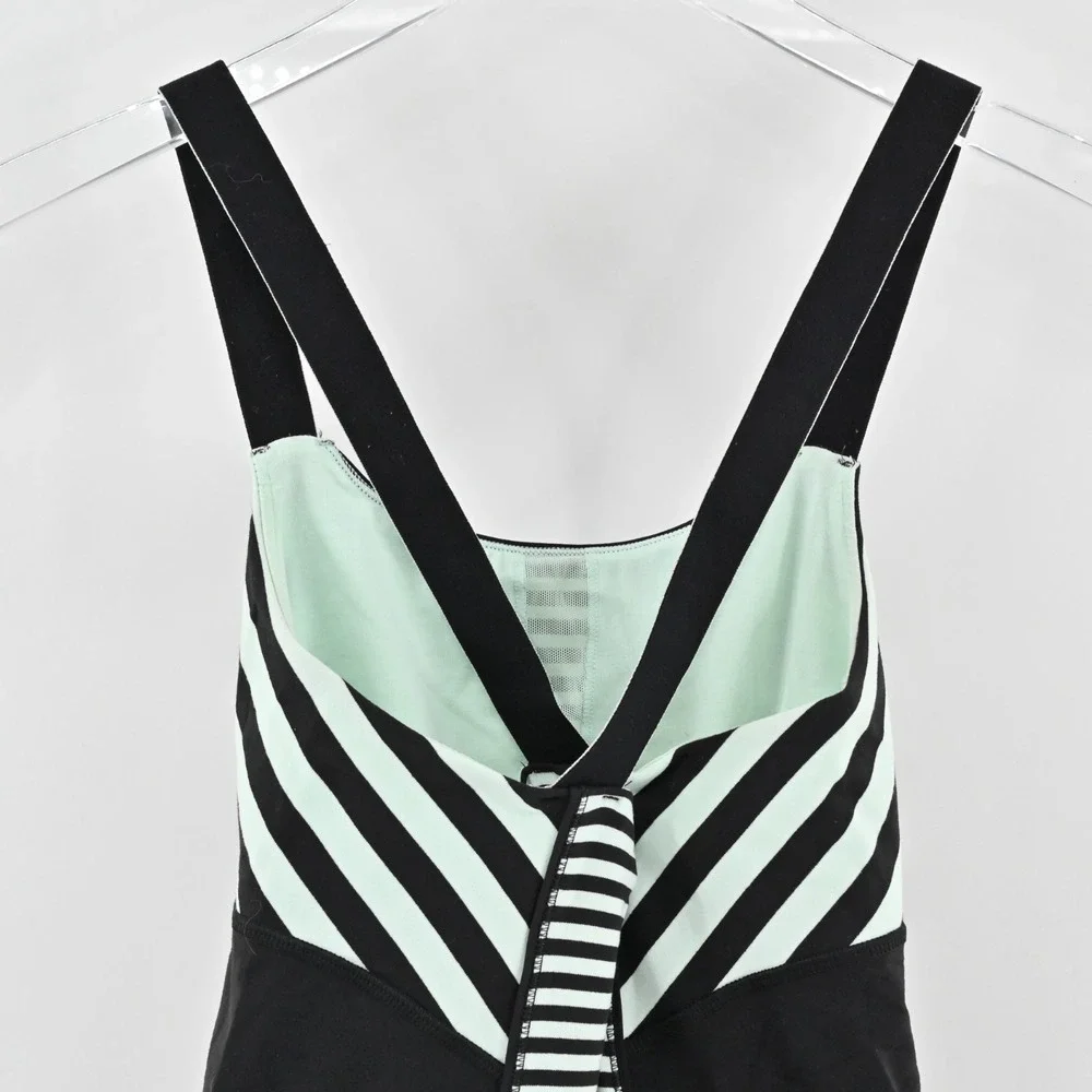 Lululemon Womens Work It Out Tank Top Size 4 Black Mint Green Stripe Logo Active